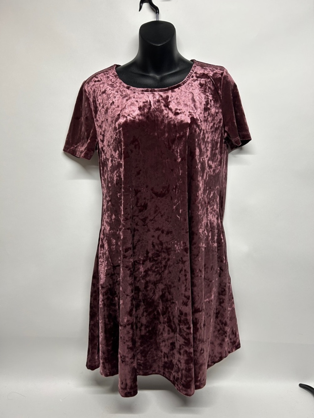 Y2K crushed Velvet Short Sleeve Swing Dress T-shirt dress pockets size large
